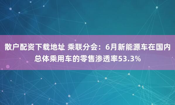 散户配资下载地址 乘联分会：6月新能源车在国内总体乘用车的零售渗透率53.3%